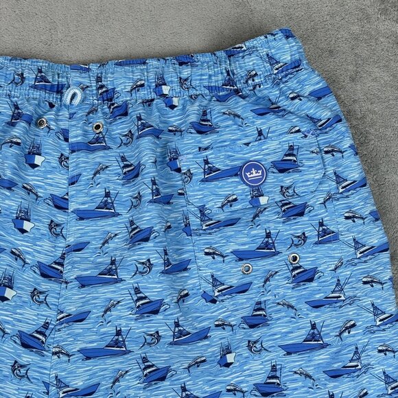PETER MILLAR Seaside Collection Mens Mesh Lined Swim Trunks Blue Sailing Boats - Picture 3 of 9